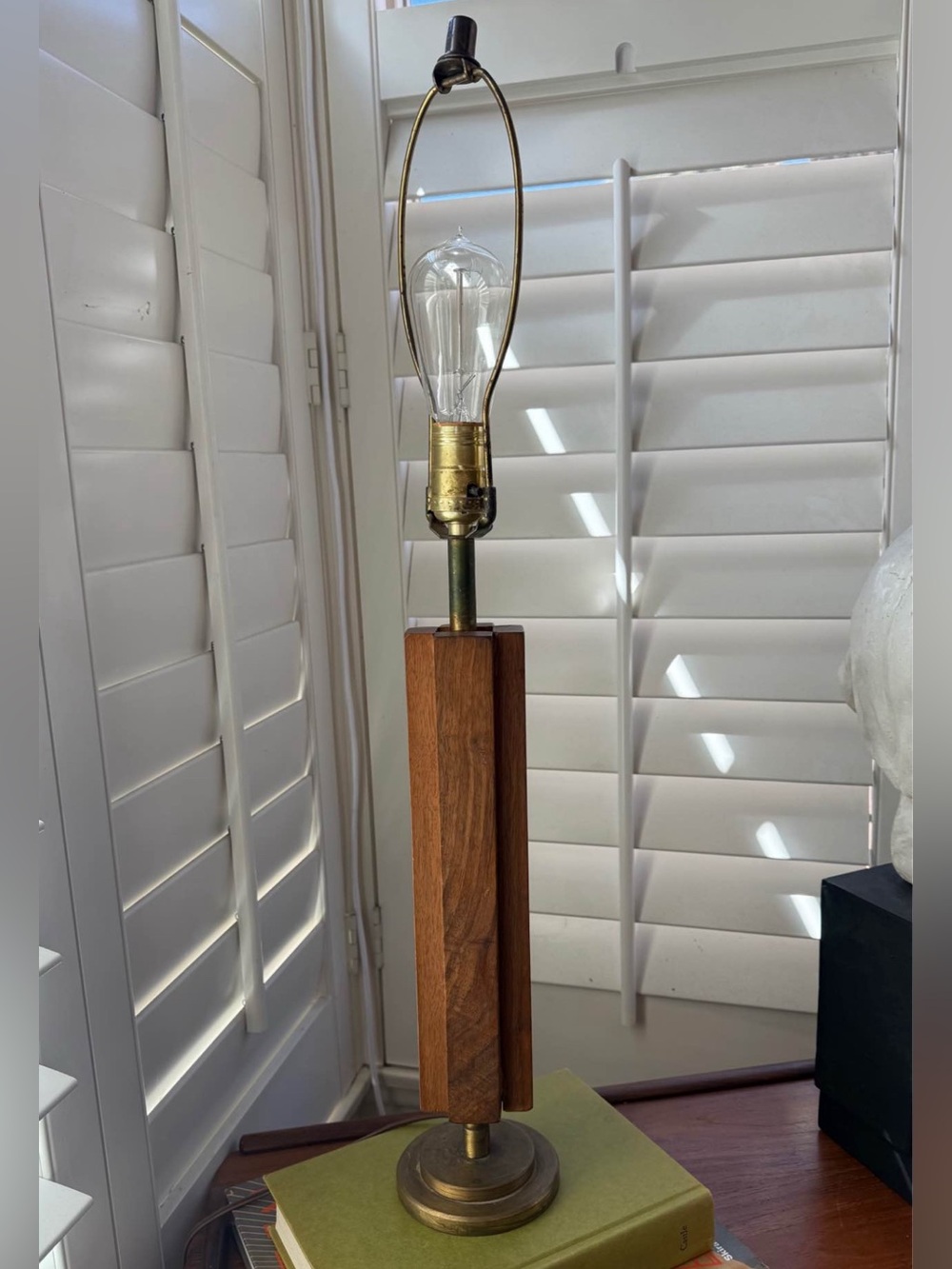 Mid-Century Modern Teak and Brass Table Lamp